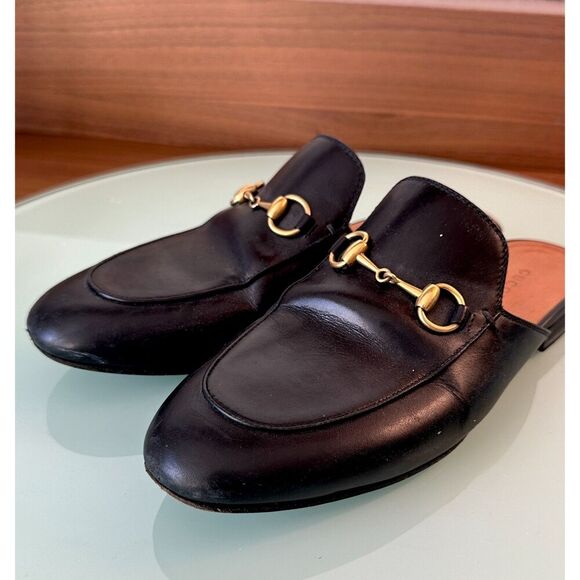 Gucci Princetown Leather Mules with Horsebit – Black – Size 37.5 - Picture 5 of 11